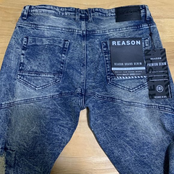 NWT Reason NY Premium Denim Jeans Patchwork Distressed Streetwear Acid Wash 38 - Picture 7 of 9